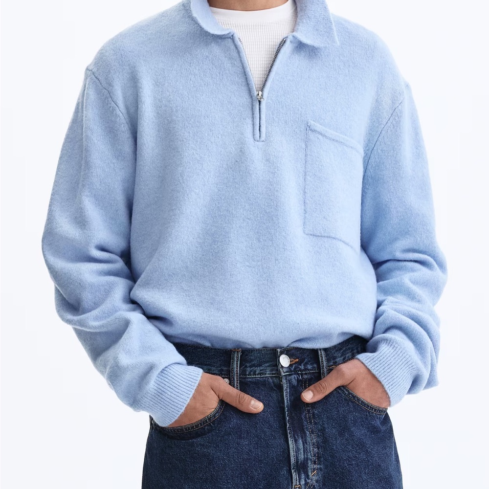 H&M Men's Zip Up Sweater in Soft Blue